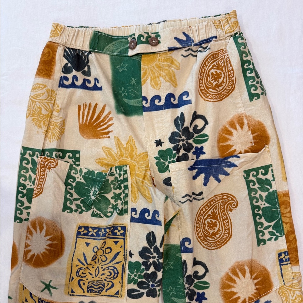 Free People Seaside Block-Printed Pull-On Pants Size Small - Picture 5 of 11